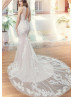 Beaded Ivory Lace Tulle Keyhole Back Luxury Wedding Dress